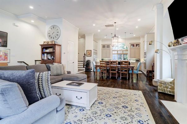 Dining room, Interior, Kitchen, Living room, Pendant Lights, Recessed Lighting, Wood Texture Flooring