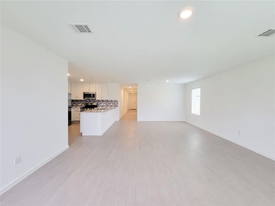 Empty room, Interior, Kitchen, Recessed Lighting, Wood Texture Flooring