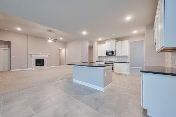 Empty room, Fireplace, Interior, Kitchen, Recessed Lighting