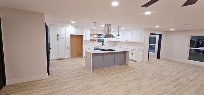 Interior, Kitchen, Pendant Lights, Recessed Lighting, Wood Texture Flooring