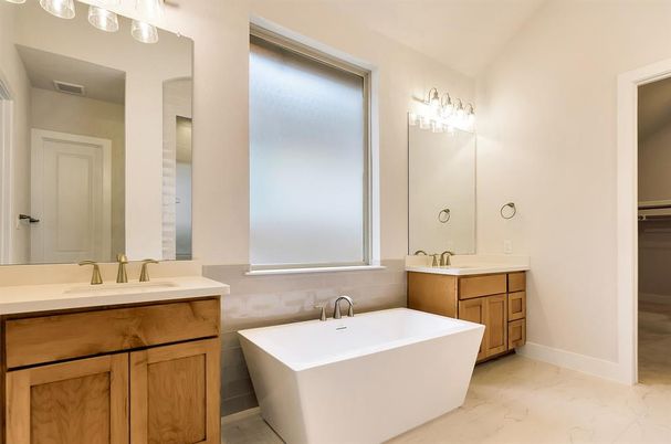 Bathroom, Dual Sink Vanities, Free Standing Baths, Interior, Marble