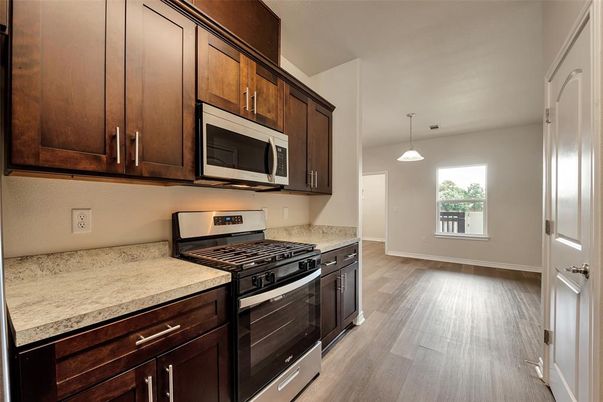 Interior, Kitchen, Pendant Lights, Wood Texture Flooring