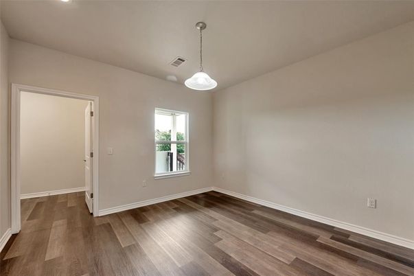Empty room, Interior, Pendant Lights, Recessed Lighting, Wood Texture Flooring