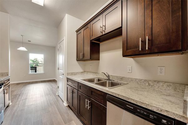 Interior, Kitchen, Pendant Lights, Wood Texture Flooring