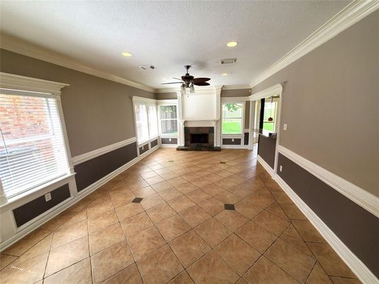 Empty room, Fireplace, Interior, Recessed Lighting