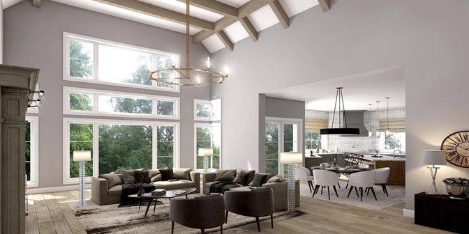 Chandelier, Dining room, Interior, Kitchen, Living room, Pendant Lights, Wood Texture Flooring