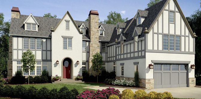 Attached, Exterior, Facade, Tudor Revival