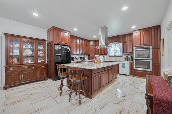 Interior, Kitchen, Marble, Recessed Lighting, Stainless Steel Appliances