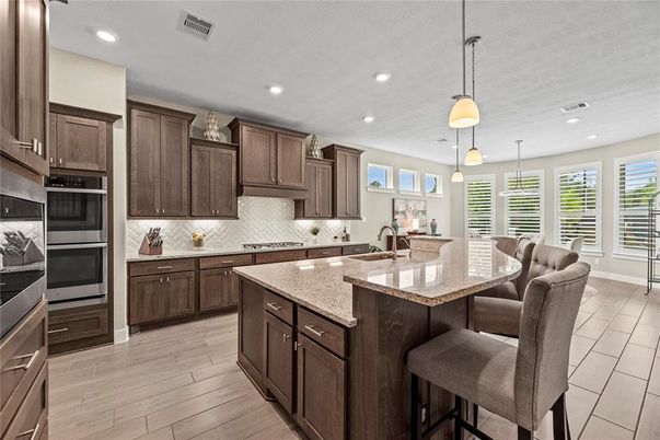 Interior, Kitchen, Pendant Lights, Recessed Lighting, Wood Texture Flooring