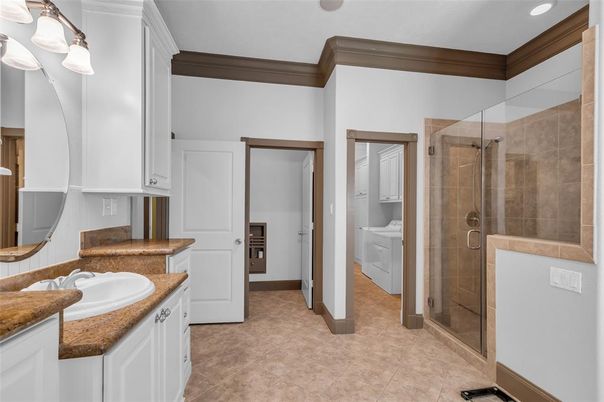 Bathroom, Dual Sink Vanities, Glass Shower, Interior, Recessed Lighting