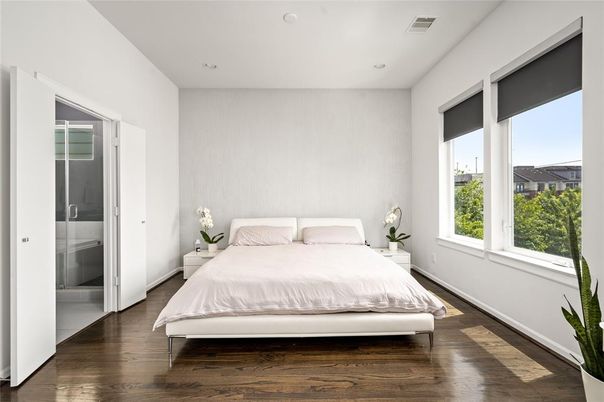 Bedroom, Interior, Recessed Lighting, Wood Texture Flooring