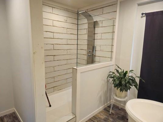 Bathroom, Interior, Recessed Lighting, Wood Texture Flooring