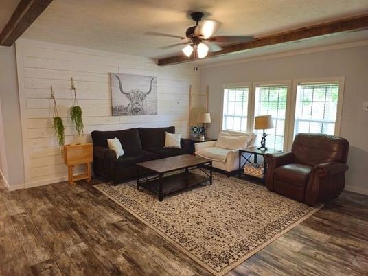 Interior, Living room, Stone Walls, Wood Texture Flooring