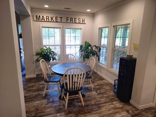Dining room, Interior, Recessed Lighting, Wood Texture Flooring