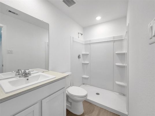 Bathroom, Interior, Recessed Lighting, Wood Texture Flooring