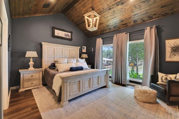 Bedroom, Interior, Pendant Lights, Wooden Ceilings, Wood Texture Flooring