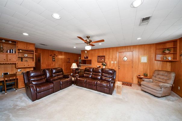 Dining room, Interior, Living room, Recessed Lighting, Wooden Walls