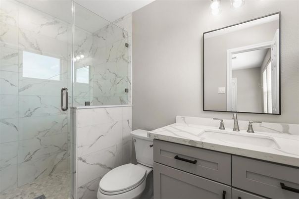 Bathroom, Glass Shower, Interior, Marble Walls