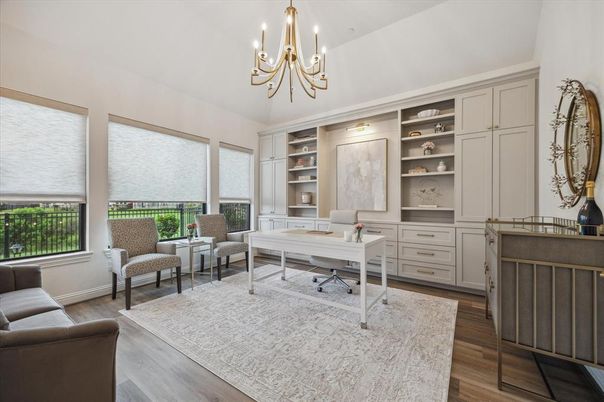 Chandelier, Home Office, Interior, Wood Texture Flooring