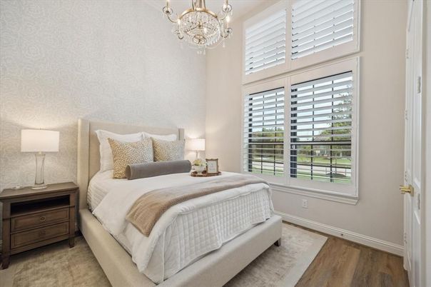 Bedroom, Chandelier, Interior, Wood Texture Flooring