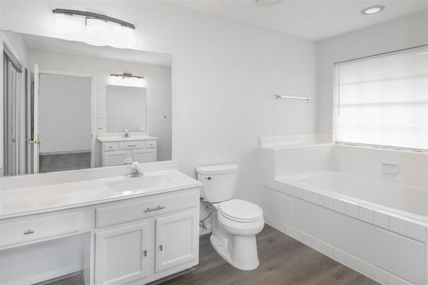 Bathroom, Interior, Recessed Lighting, Wood Texture Flooring