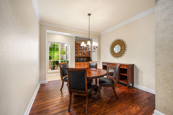 Chandelier, Dining room, Interior, Wood Texture Flooring