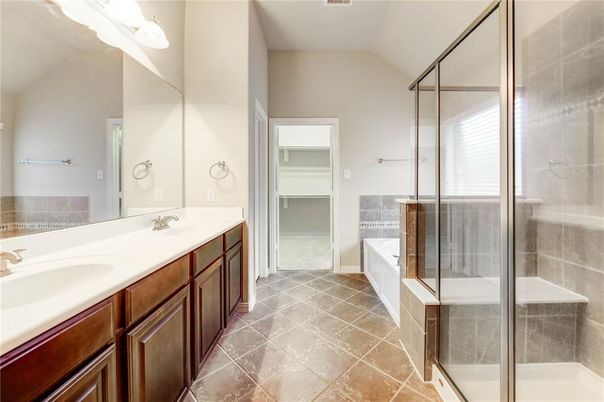 Bathroom, Dual Sink Vanities, Glass Shower, Interior
