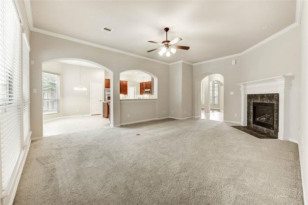 Empty room, Fireplace, Interior, Pendant Lights