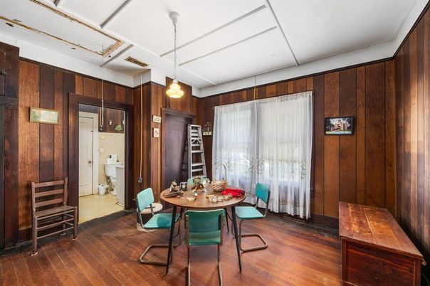 Bathroom, Dining room, Interior, Pendant Lights, Wood Texture Flooring, Wooden Walls