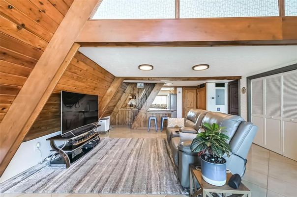 Interior, Living room, Recessed Lighting, Wooden Beams, Wooden Walls