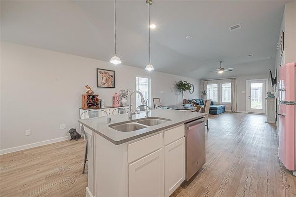 Interior, Kitchen, Pendant Lights, Recessed Lighting, Wood Texture Flooring