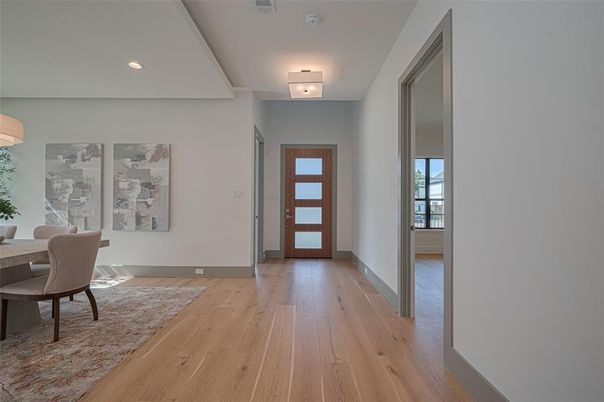 Dining room, Interior, Recessed Lighting, Wood Texture Flooring
