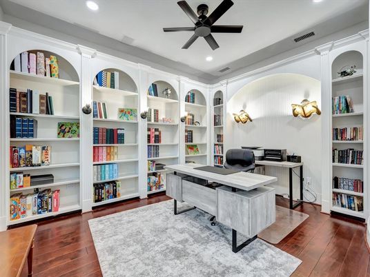 Home Office, Interior, Recessed Lighting, Wood Texture Flooring