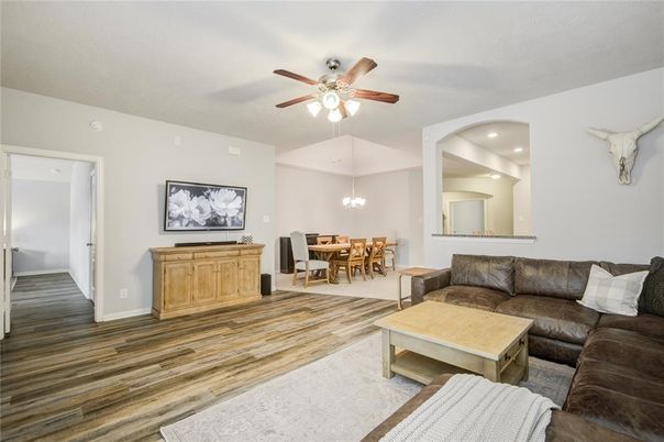 Chandelier, Dining room, Interior, Living room, Recessed Lighting, Wood Texture Flooring