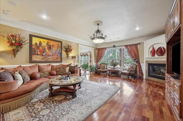 Fireplace, Interior, Living room, Pendant Lights, Recessed Lighting, Wood Texture Flooring