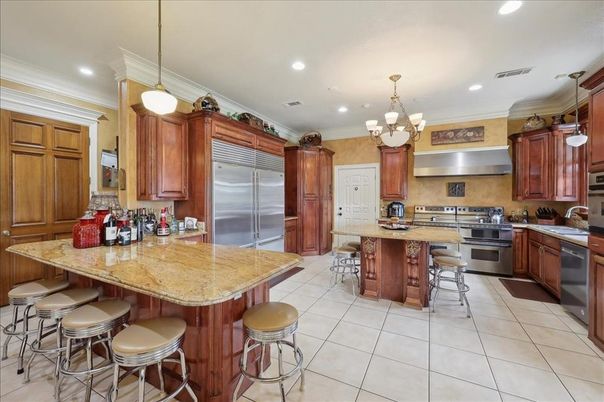 Chandelier, Interior, Kitchen, Pendant Lights, Recessed Lighting, Stainless Steel Appliances
