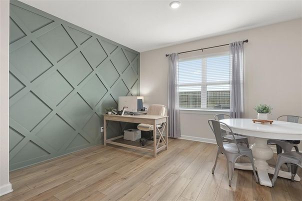 Home Office, Interior, Recessed Lighting, Wood Texture Flooring