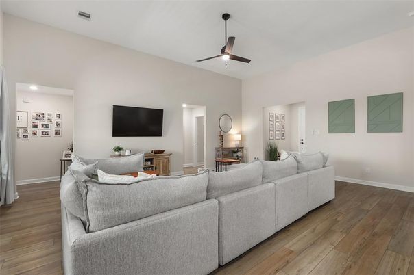 Interior, Living room, Recessed Lighting, Wood Texture Flooring