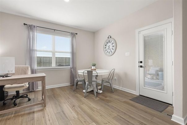 Home Office, Interior, Recessed Lighting, Wood Texture Flooring