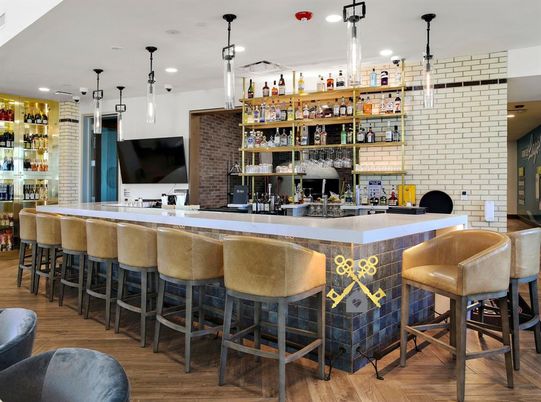 Interior, Pendant Lights, Recessed Lighting, Stone Walls, Wood Texture Flooring