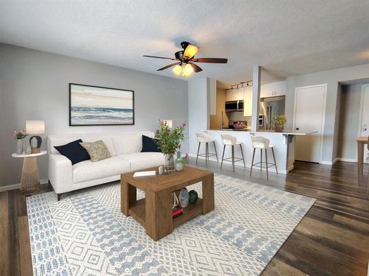 Interior, Kitchen, Living room, Stainless Steel Appliances, Wood Texture Flooring