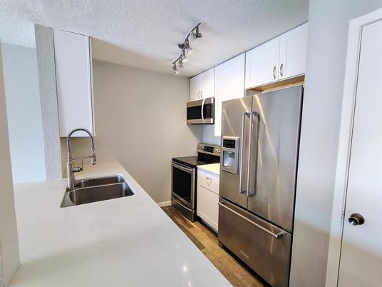 Interior, Kitchen, Stainless Steel Appliances, Wood Texture Flooring