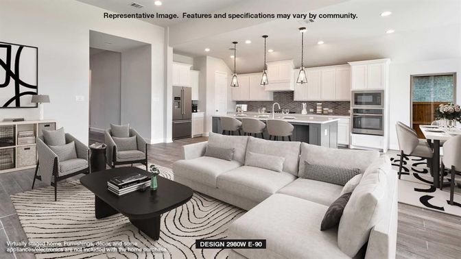 Interior, Kitchen, Living room, Pendant Lights, Recessed Lighting, Stainless Steel Appliances, Wood Texture Flooring