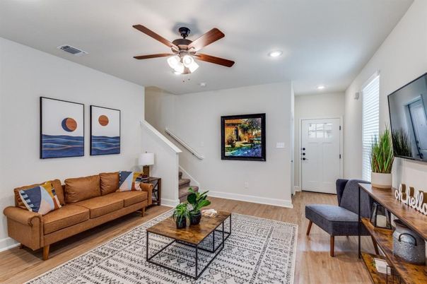 Interior, Living room, Recessed Lighting, Wood Texture Flooring