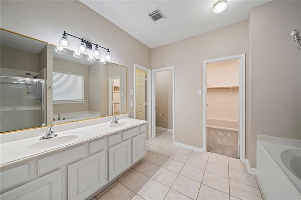 Bathroom, Dual Sink Vanities, Glass Shower, Interior