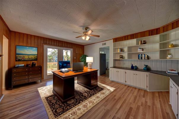 Home Office, Interior, Wood Texture Flooring, Wooden Walls