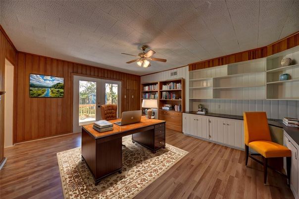 Home Office, Interior, Wood Texture Flooring, Wooden Walls