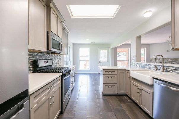 Interior, Kitchen, Recessed Lighting, Wood Texture Flooring