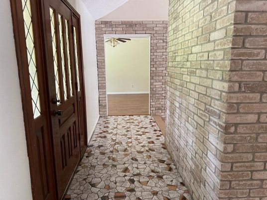 Interior, Stone Walls, Wood Texture Flooring
