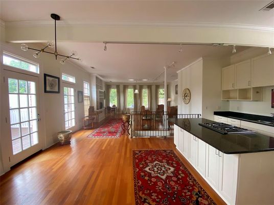 Dining room, Interior, Kitchen, Pendant Lights, Recessed Lighting, Wood Texture Flooring